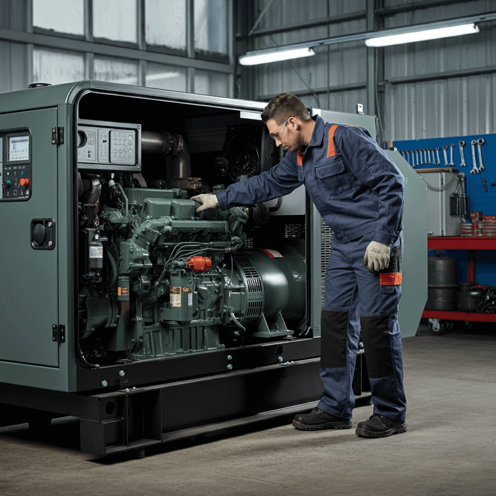 Technician repairing a generator with tools, showcasing the best generator repair service near me by Smart Technical Services.