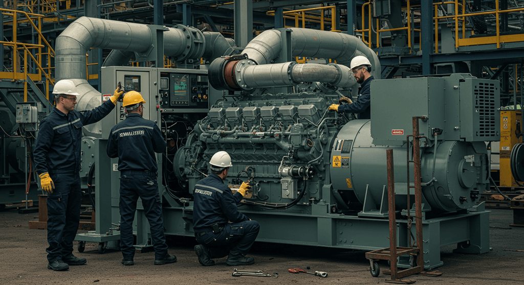 فني من سمارت للخدمات الفنية يقوم بإجراء صيانة مولدات الديزل لضمان أداء ثابت وكفاءة عالية.