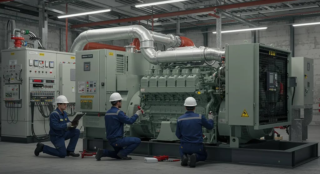 Technician providing diesel generator maintenance near me at a commercial site for reliable backup power.