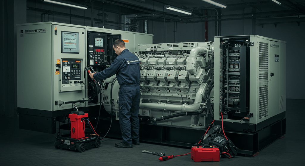 Electrician to fix generator performing professional repair and maintenance services.