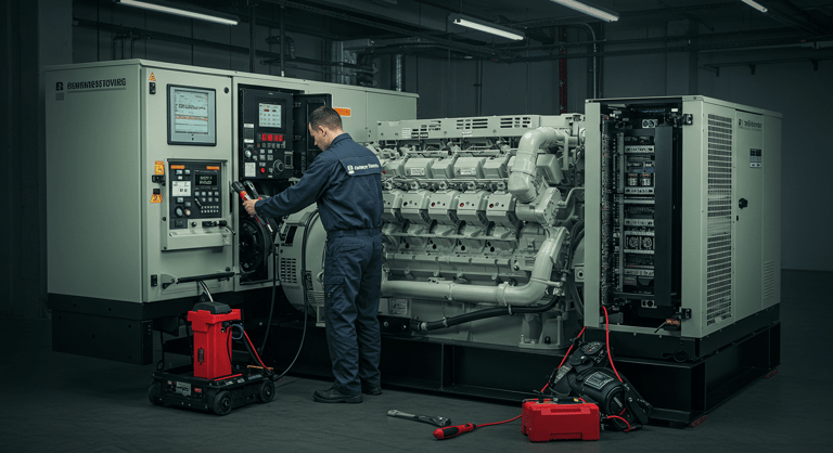 Electrician to fix generator performing professional repair and maintenance services.