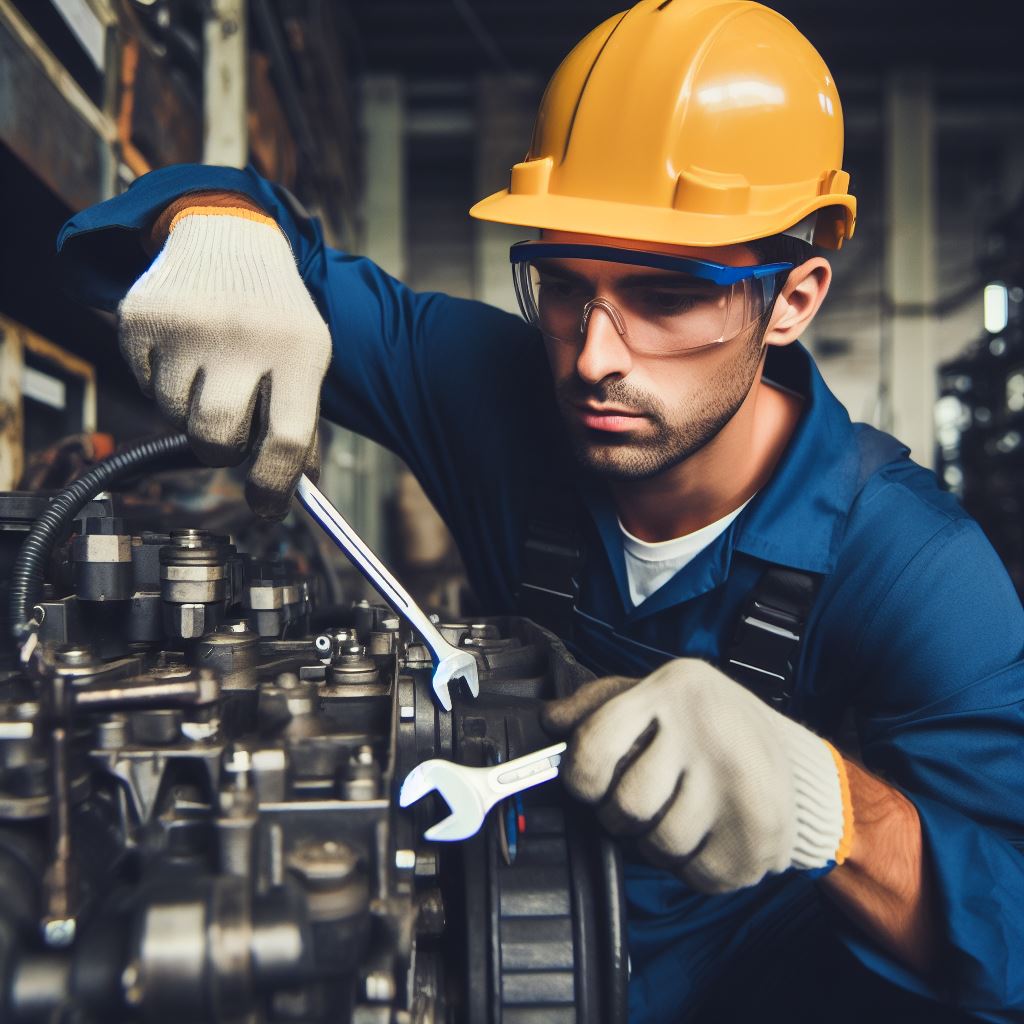 Technician performing generator repair and maintenance services