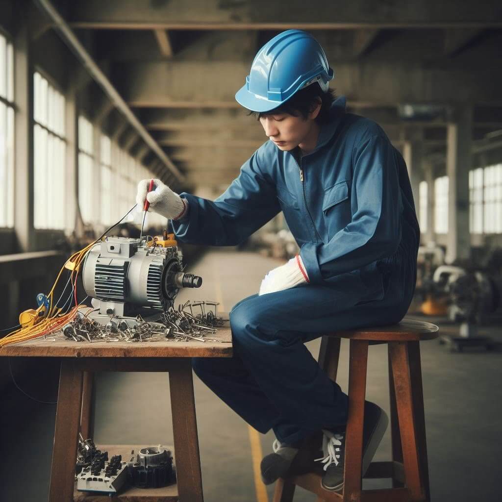 Close-up view of moter winding process