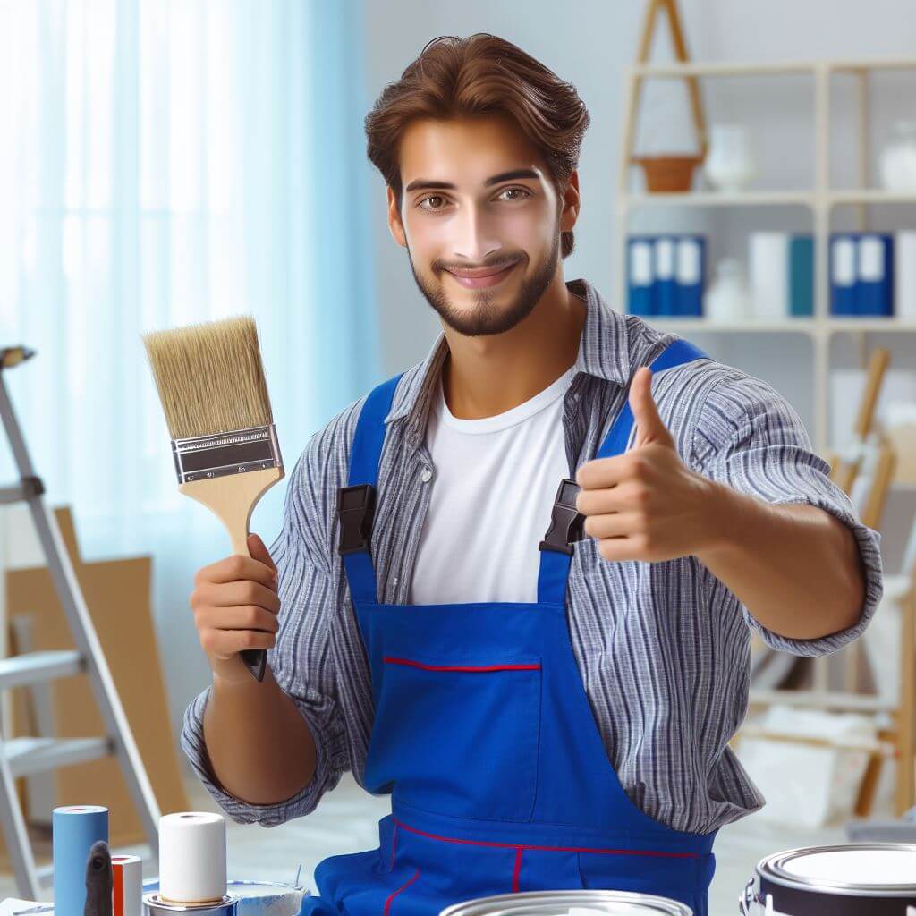 Commercial painting contractor  applying fresh coat of paint