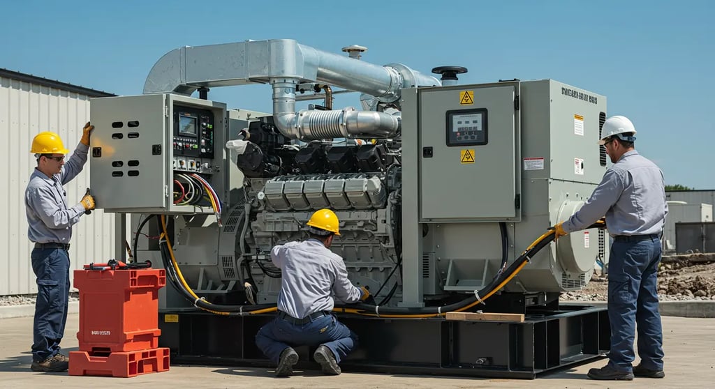 Professional generator installers near me setting up an industrial diesel generator with expert precision and safety.
