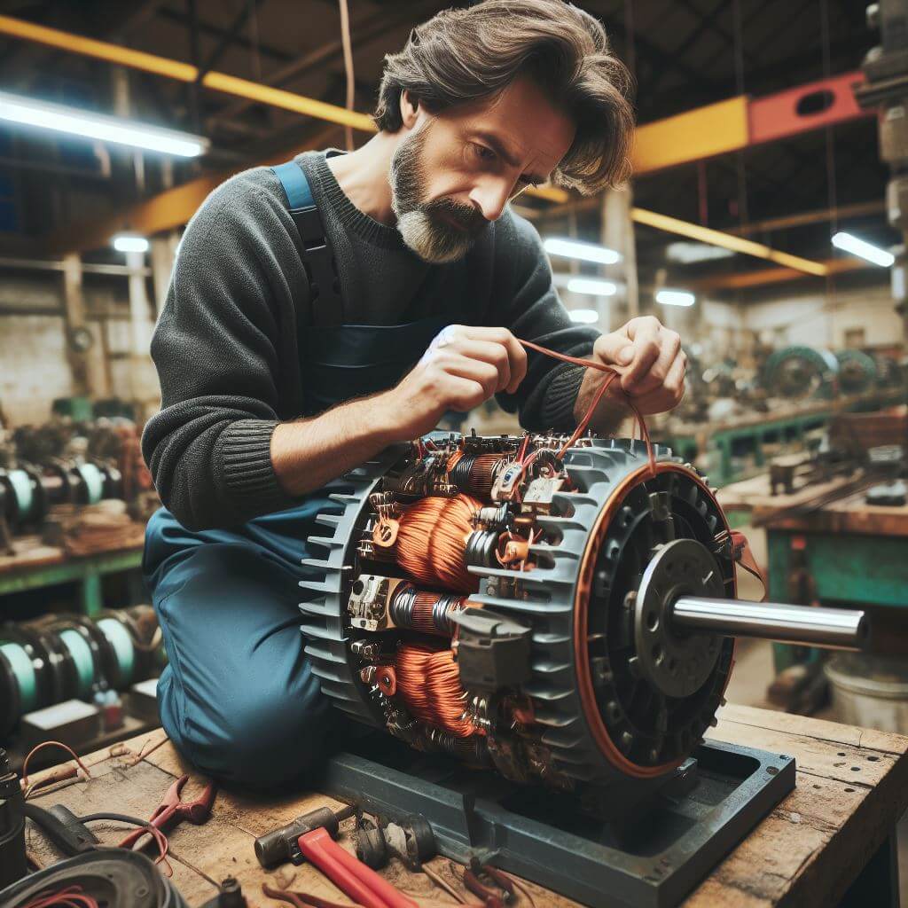 صورة توضيحية لعملية تلفيف المحركات الكهربائية لتحسين أداء الأجهزة الكهربائية.