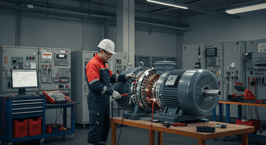 Technician repairing an industrial motor in a workshop – repair motor near me service by Smart Technical Services