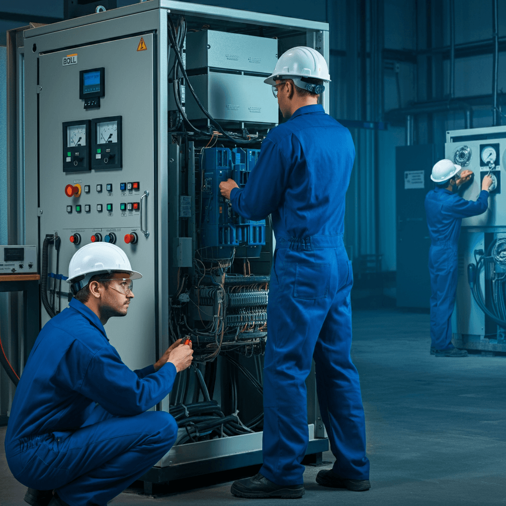 Smart Technical Services technician providing ATS maintenance services, inspecting and troubleshooting an Automatic Transfer Switch for optimal performance.