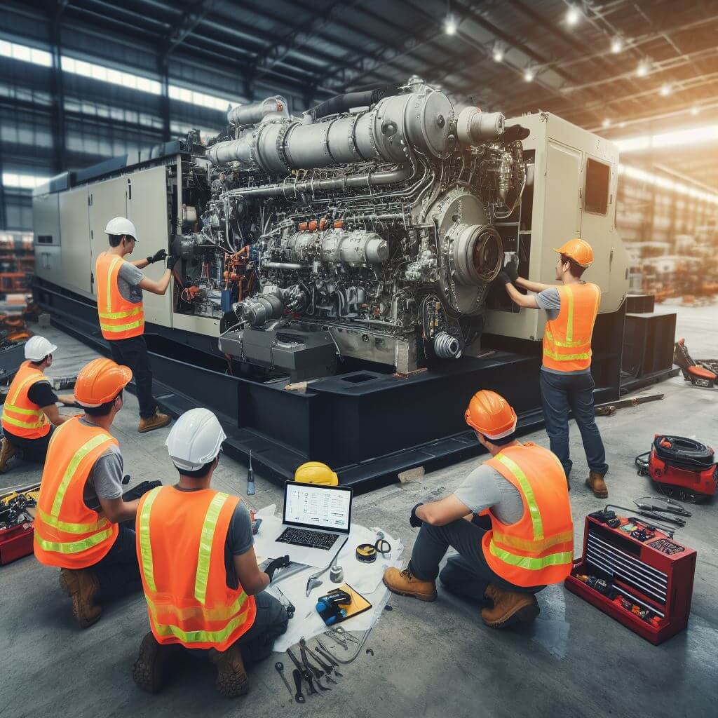 Skilled technician performing a diesel generator in Jeddah, ensuring reliable power backup for businesses and residents.