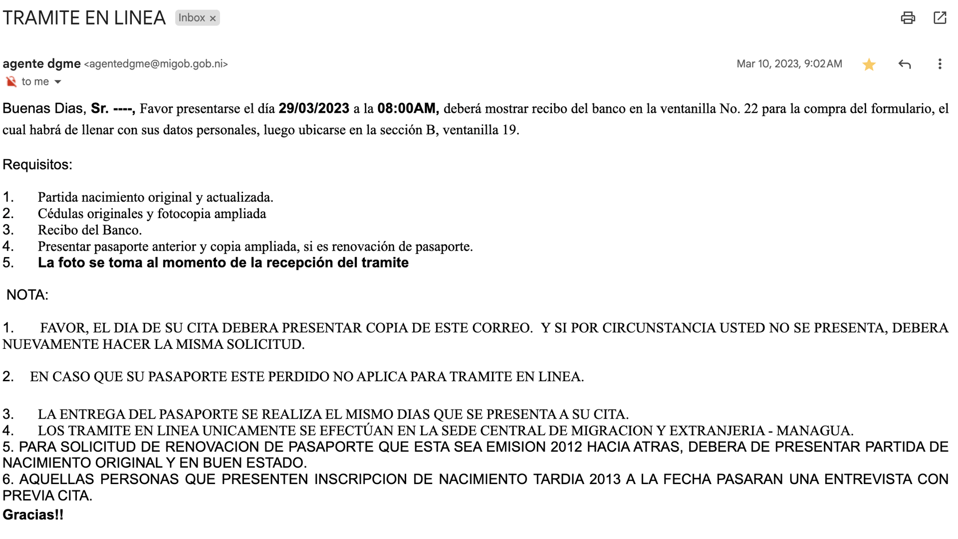 Correo de confirmacion de cita migob