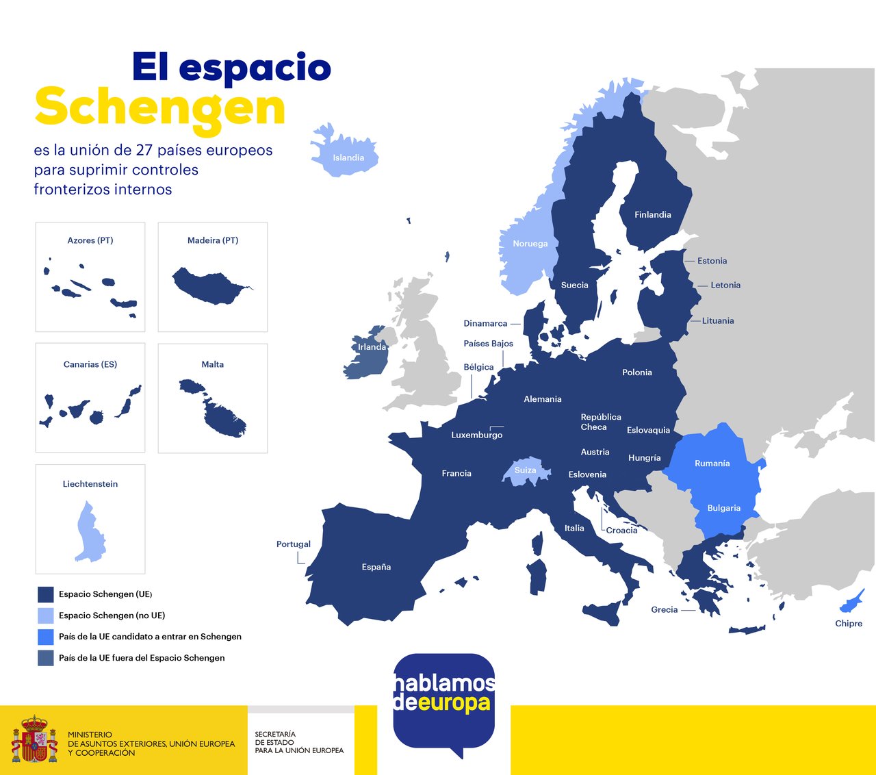 Mapa del espacio Schengen