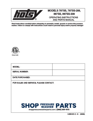 Hotsy 700 Series - Black Label Operator's Manual