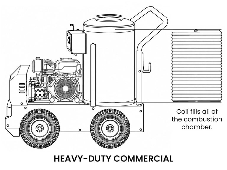 Heavy-duty commercial coils fill the entire combustion chamber.