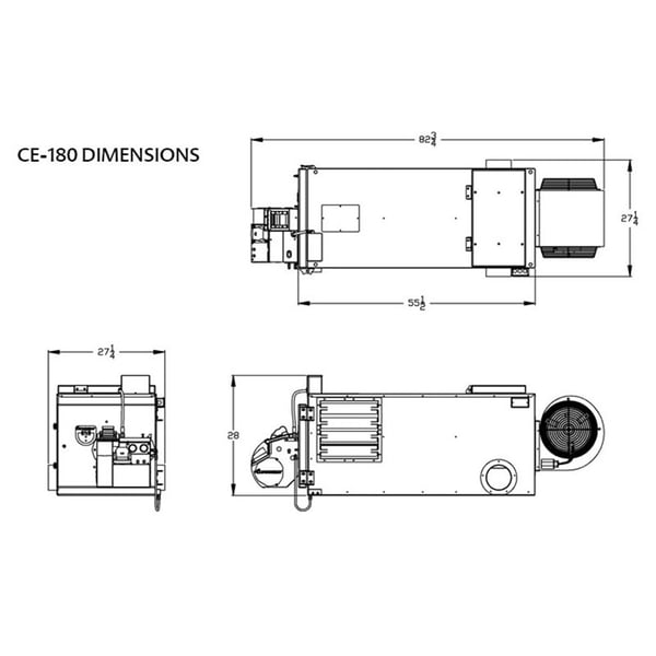 Clean Energy CE-180 Dimensions Diagram - 99.75" x 27.25" x 28" (L x W x H)