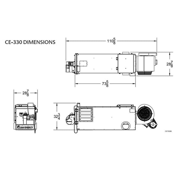 Clean Energy CE-330 Dimensions Diagram - 100.625" x 28.875" x 32.75" (L x W x H)