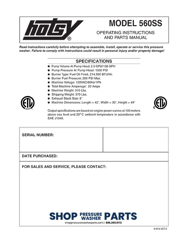 Hotsy 560ss Operator Manual