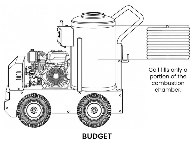 Budget coils only fill a portion of the combustion chamber.