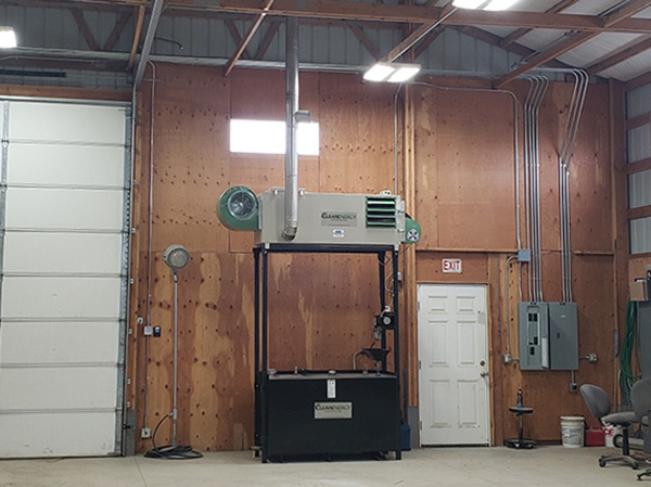 Clean Energy Heating Center installed in a shop