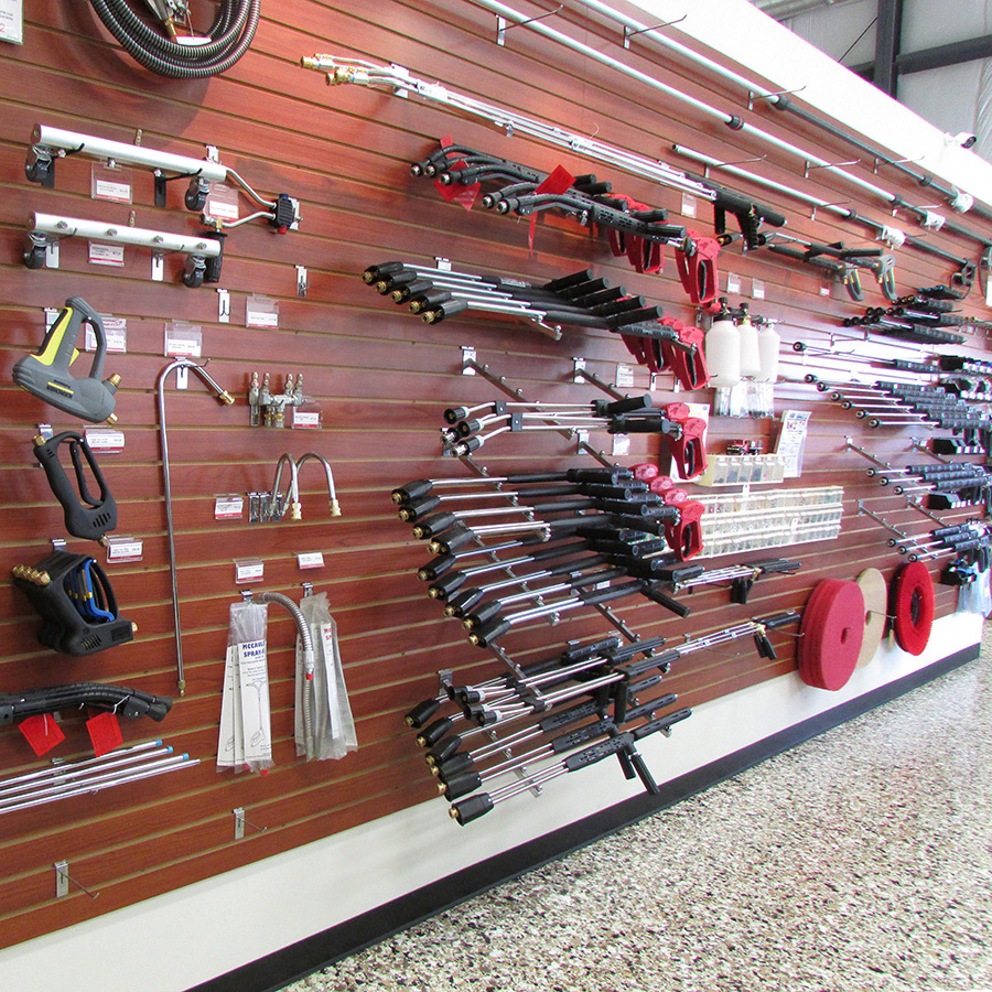Pressure Washer Accessories Displayed on Wall