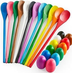Multi-colored set of egg and spoon race
