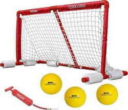 Complete water polo set with goal, three balls, and pump