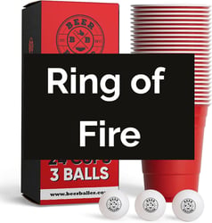 Red solo cups and ping pong balls to play Ring of Fire drinking game