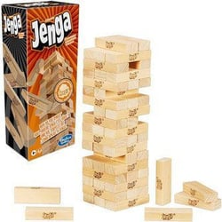 Jenga game box and tower