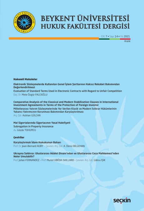 Beykent Üniversitesi Hukuk Fakültesi Dergisi Cilt:7 – Sayı:14 – Aralık 2021 Doç. Dr. Mete Özgür Falcıoğlu 