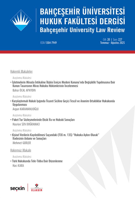 Bahçeşehir Üniversitesi Hukuk Fakültesi Dergisi Cilt: 20 Sayı: 227 Temmeuz – Ağustos 2025 Dr. Öğr. Üyesi Begüm Süzen 