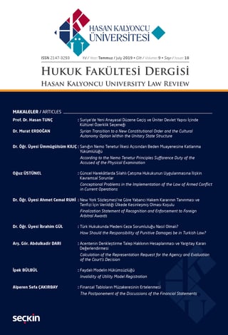 Hasan Kalyoncu Üniversitesi Hukuk Fakültesi Dergisi Sayı:18  Temmuz 2019