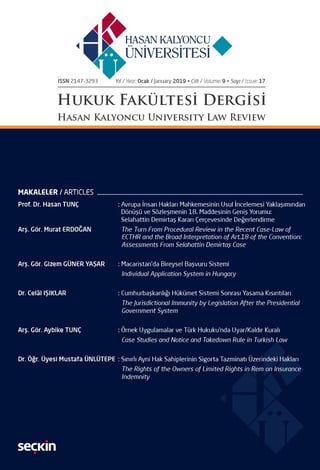 Hasan Kalyoncu Üniversitesi Hukuk Fakültesi Dergisi Sayı:17  Ocak 2019