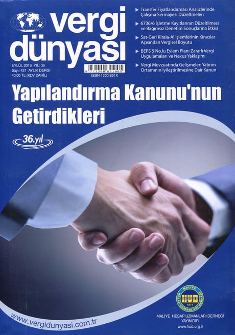 Vergi Dünyası Dergisi Eylül 2016 Münever Yeğin 