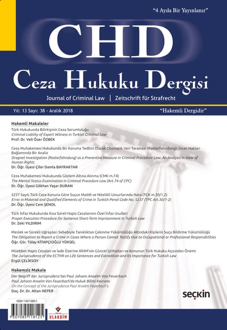 Ceza Hukuku Dergisi Sayı: 38 – Aralık 2018 Prof. Dr. Veli Özer Özbek 