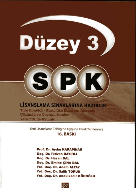 SPK Lisanslama Sınavlarına Hazırlık (Düzey – 3) Prof. Dr. Aydın Karapınar  - Kitap