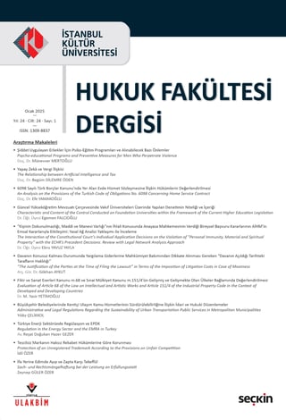 İstanbul Kültür Üniversitesi Hukuk Fakültesi Dergisi Cilt:24 – Sayı:1 Ocak 2025