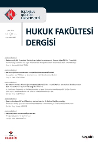 İstanbul Kültür Üniversitesi Hukuk Fakültesi Dergisi Cilt:25 – Sayı:1 Ocak 2026