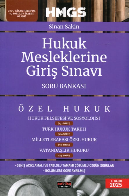 HMGS Hukuk Felsefesi ve Sosyolojisi Türk Hukuk Tarihi Milletlerarası Özel Hukuk Soru Bankası Sinan Sakin  - Kitap