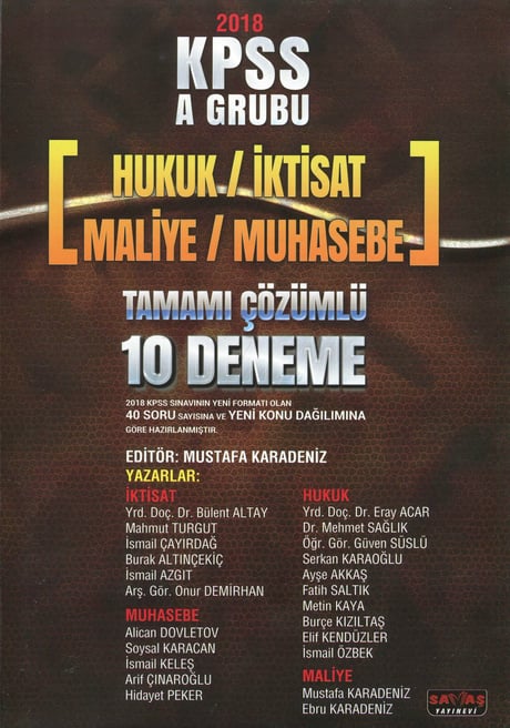 KPSS A Grubu Hukuk, İktisat, Maliye, Muhasebe 
 Tamamı Çözümlü 10 Deneme Mustafa Karadeniz  - Kitap