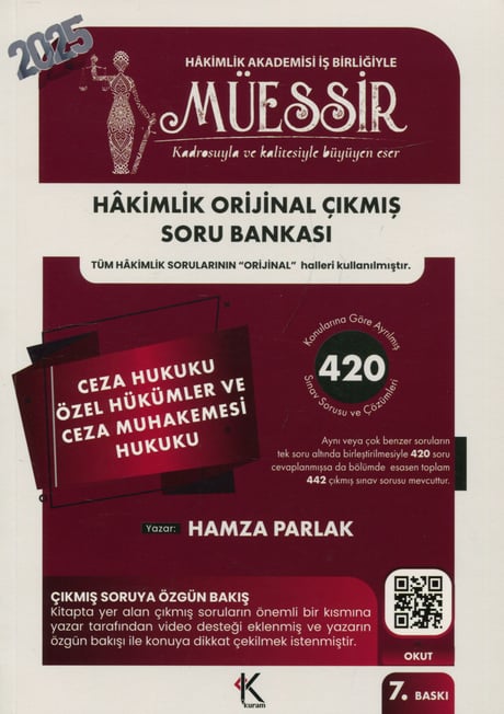 Müessir – Hâkimlik Ceza Hukuku Özel Hükümler ve Ceza Muhakemesi Hukuku Orijinal Çıkmış Soru Bankası Hamza Parlak  - Kitap