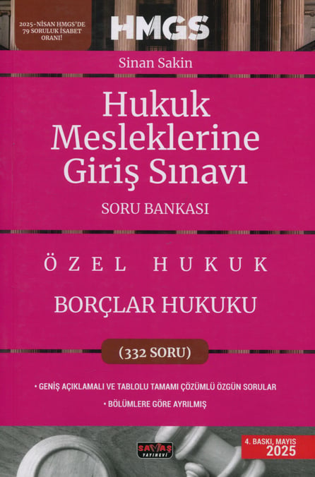 HMGS Özel Hukuk Borçlar Hukuku Soru Bankası Genel – Özel Hükümler Sinan Sakin  - Kitap