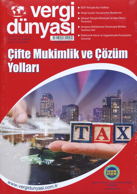 Vergi Dünyası Dergisi Ağustos 2016 Münever Yeğin 