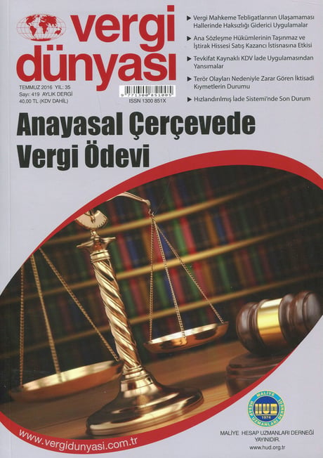 Vergi Dünyası Dergisi Temmuz 2016 Münever Yeğin 