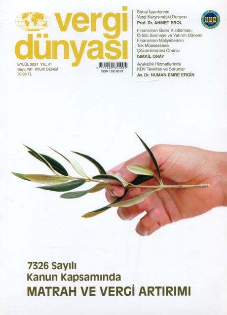 Vergi Dünyası Dergisi Eylül 2021 Münever Yeğin 