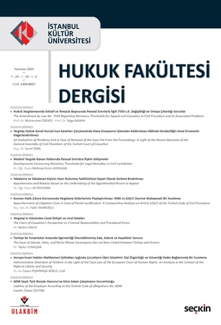 İstanbul Kültür Üniversitesi Hukuk Fakültesi Dergisi Cilt:24 – Sayı:2 Temmuz 2025