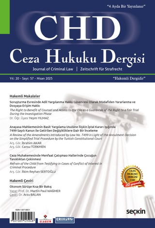 Ceza Hukuku Dergisi Sayı: 57 – Nisan 2025
