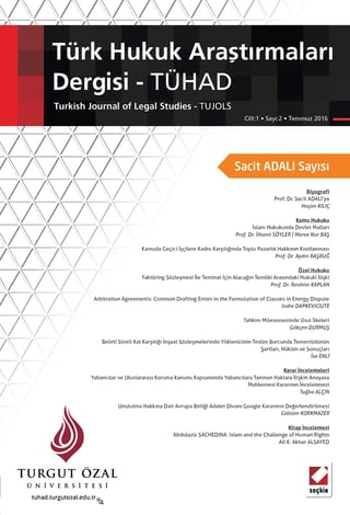 Türk Hukuk Araştırmaları Dergisi – TÜHAD C:1 S:2 Temmuz 2016