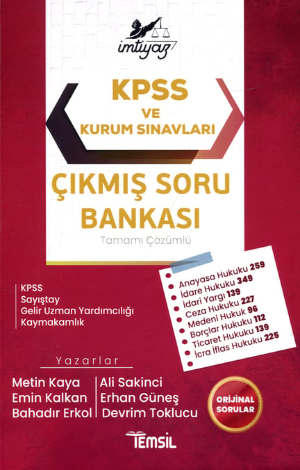İmtiyaz KPSS Hukuk Soru Bankası Tamamı Çözümlü Metin Kaya, Ali Sakinci, Emin Kalkan, Erhan Güneş, Bahadır Erkol, Devrim Toklucu  - Kitap