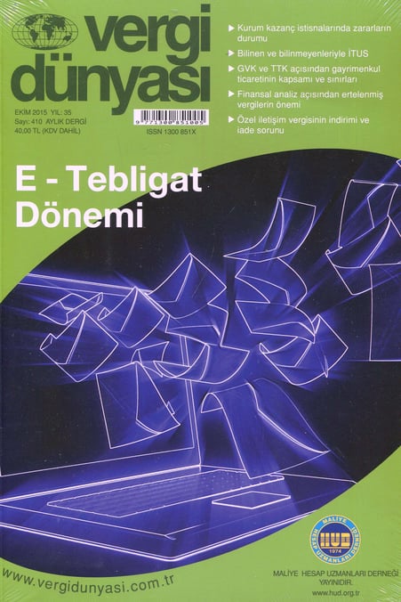 Vergi Dünyası Dergisi Ekim 2015 Münever Yeğin 