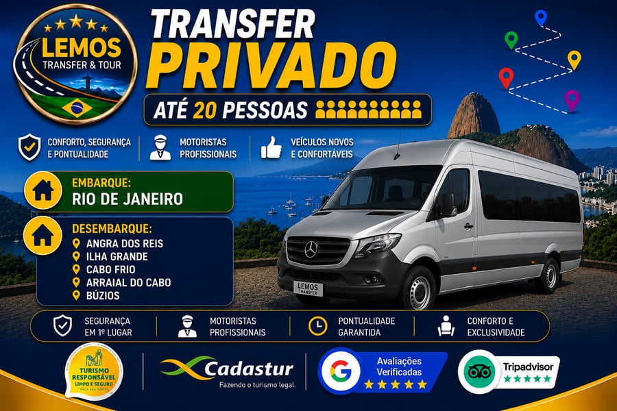 Transfer Privado – (para 7 passageiros)Desfrute de um transfer exclusivo com conforto e segurança. Serviço ideal para até 4 pessoas, com motorista profissional, pontualidade e suporte em tempo real. Reserve agora e comece sua viagem com tranquilidade!
