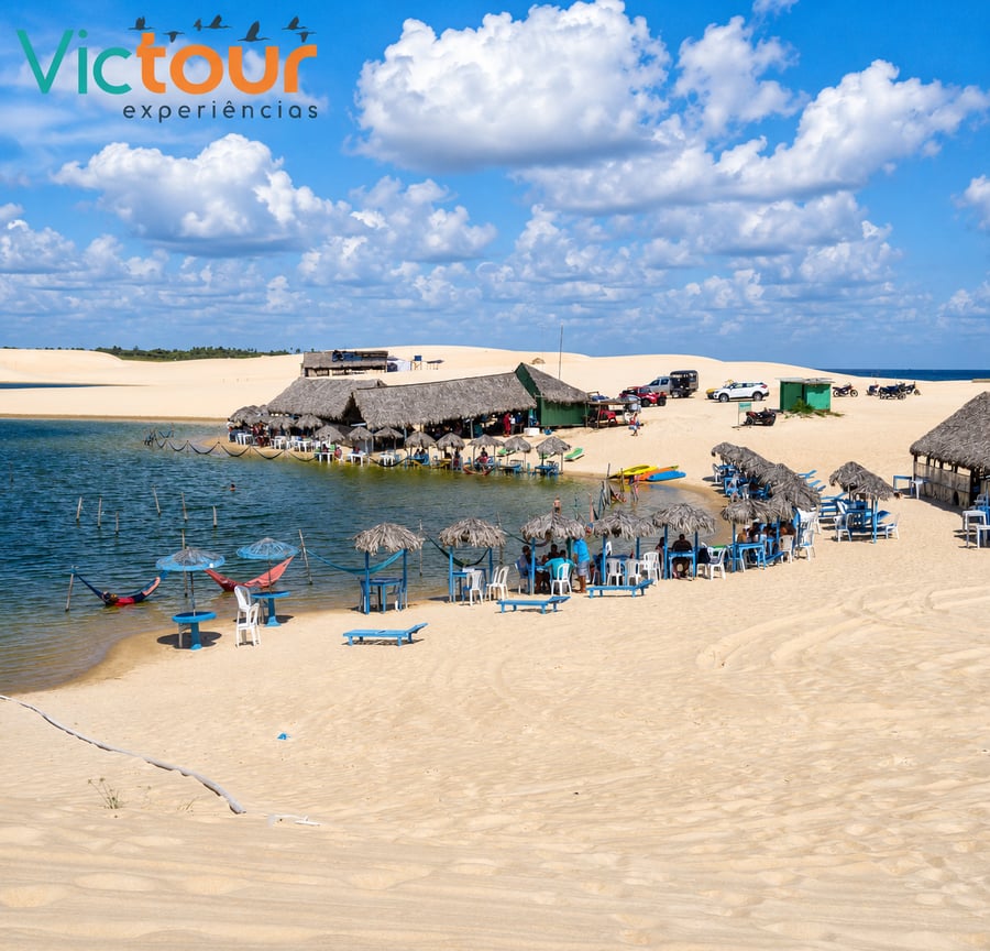 o trajeto até Jericoacoara, ele é uma verdadeira experiência turística e não apenas um traslado. O percurso combina trechos por asfalto e pelas praias, com várias paradas para conhecer algumas das paisagens mais bonitas da Rota das Emoções.  O roteiro é o seguinte:  Saída pela manhã de Parnaíba, seguindo por asfalto até Camocim. Travessia de balsa para a Ilha do Amor. Continuação pela praia passando por Tatajuba. Parada para almoço na Lagoa da Torta ou na Lagoa Grande, em Tatajuba (o local pode variar conforme a operação do dia). Após o almoço, seguimos para Guriú, onde fazemos uma parada para fotos nas famosas raízes do manguezal. Em seguida, há a possibilidade de realizar o Passeio do Cavalo-Marinho, que depende das condições da maré. Quando disponível, o passeio é opcional, custa R$ 40,00 por pessoa e tem duração aproximada de 20 a 30 minutos, permitindo observar os cavalos-marinhos em seu habitat natural, dentro do manguezal. Depois, atravessamos a segunda balsa, já na região de Jericoacoara, e seguimos até a vila.  A chegada em Jericoacoara está prevista entre 15h e 16h, quando a saída ocorre por volta das 8h às 9h da manhã. Caso a partida seja um pouco mais tarde, entre 9h e 10h, a chegada costuma acontecer entre 16h e 17h.  É um trajeto muito bonito, com diversas paisagens naturais, e as paradas são feitas para que vocês possam aproveitar a experiência sem pressa.